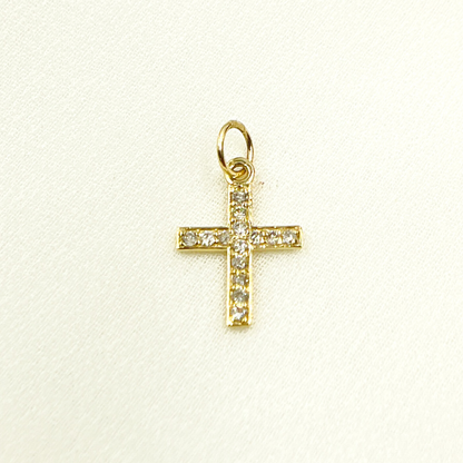 14K Solid Gold Cross Charm in Diamond, Ruby, Blue Sapphire and Emerald