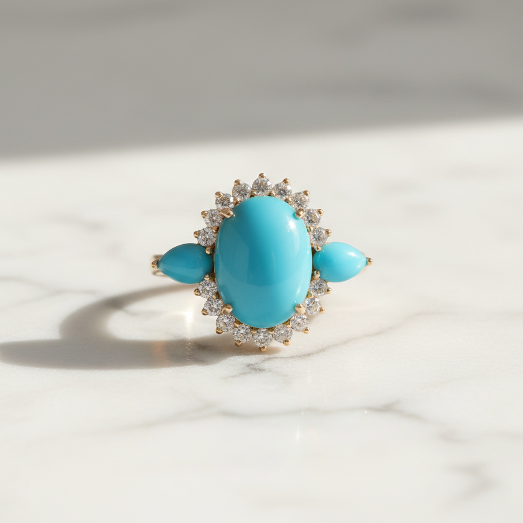 CR97317TQ14X10. 18K Solid Gold Diamond & Turquoise Ring
