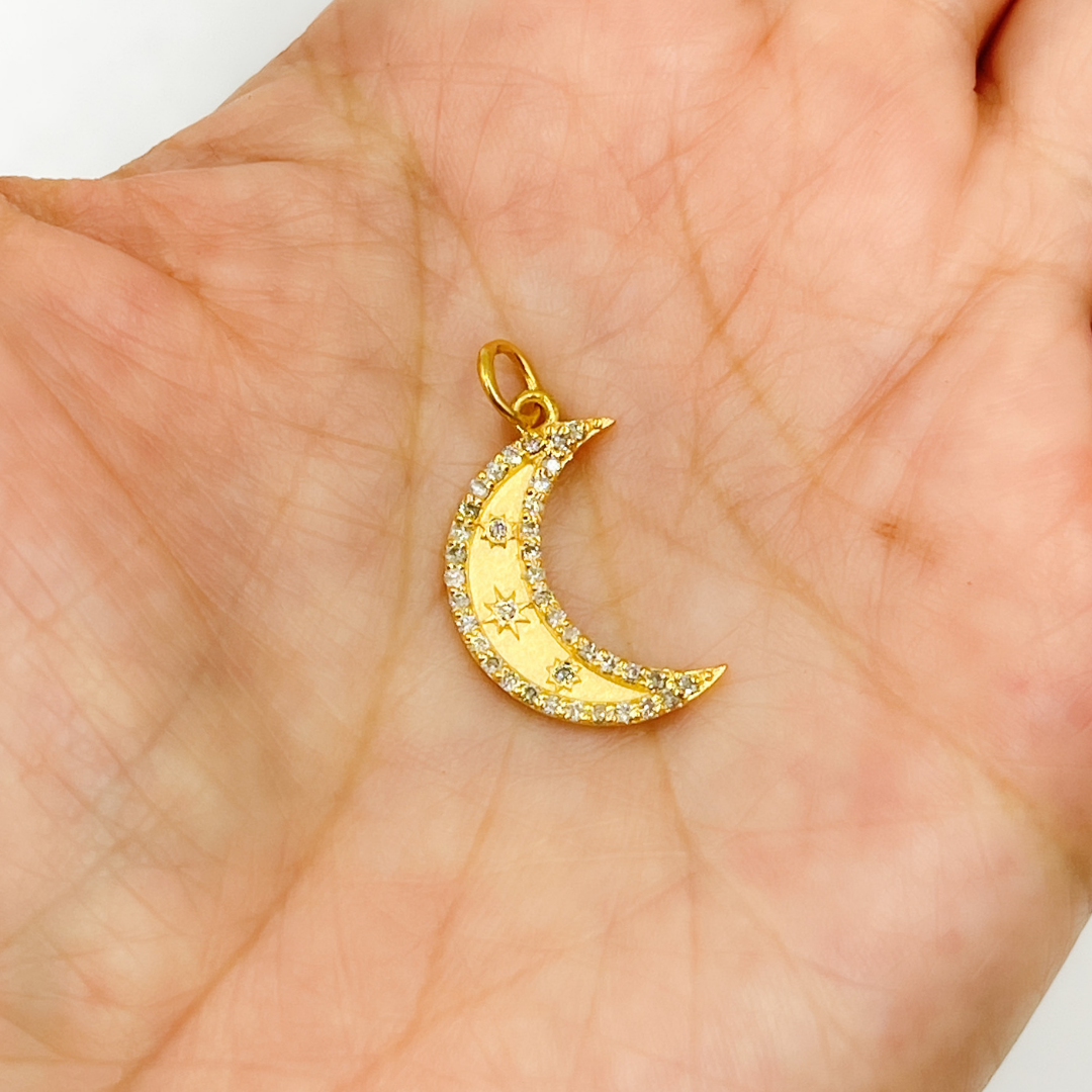 14K Solid Gold Diamond Moon and Stars Charm. GDP124