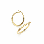 Load image into Gallery viewer, GER161. 14K Solid Gold Hollow Flat Diamond Cut Hoop