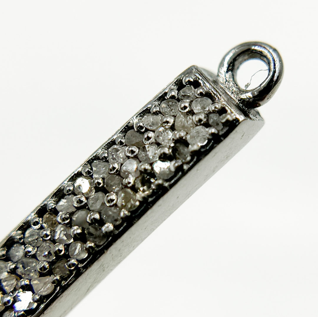 Pave Diamond & 925 Sterling Silver Black Rhodium Long Bar Connector. DC181