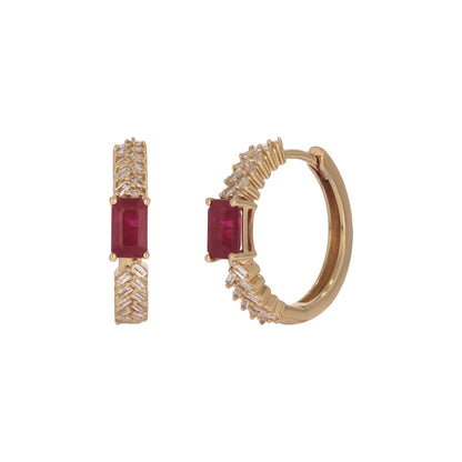 EHF57596. 14K Solid Gold Diamond and Gemstone Fancy Hoop Earrings
