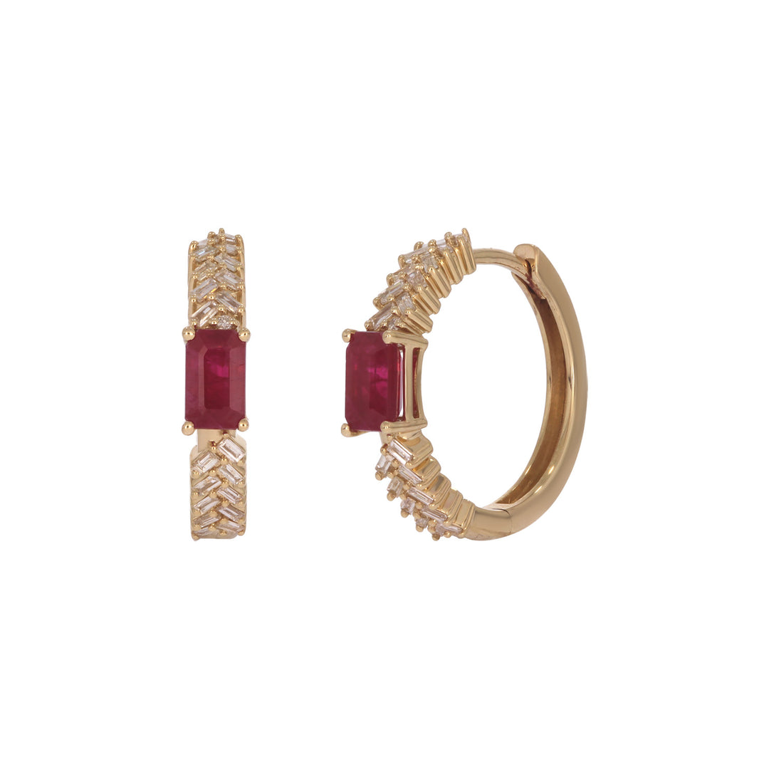 EHF57596. 14K Solid Gold Diamond and Gemstone Fancy Hoop Earrings