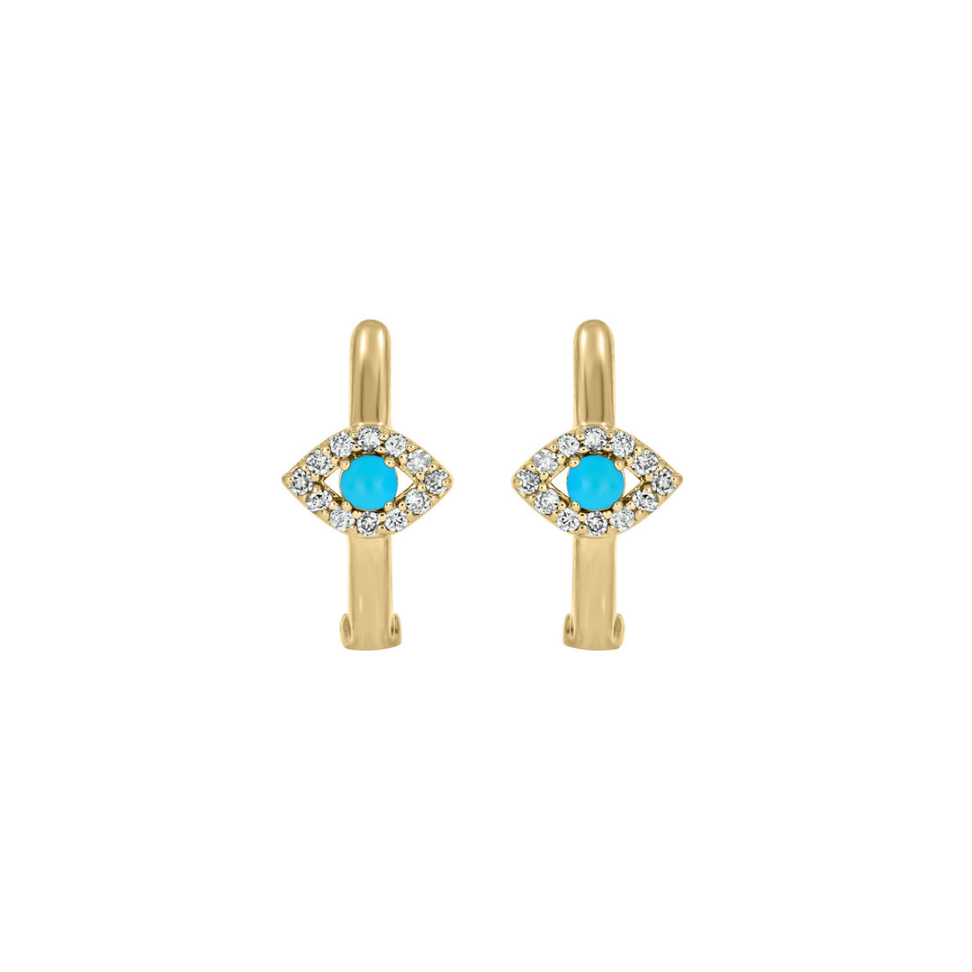 EHB57135TQ. 14k Solid Gold Diamond and Turquoise Eye Huggies