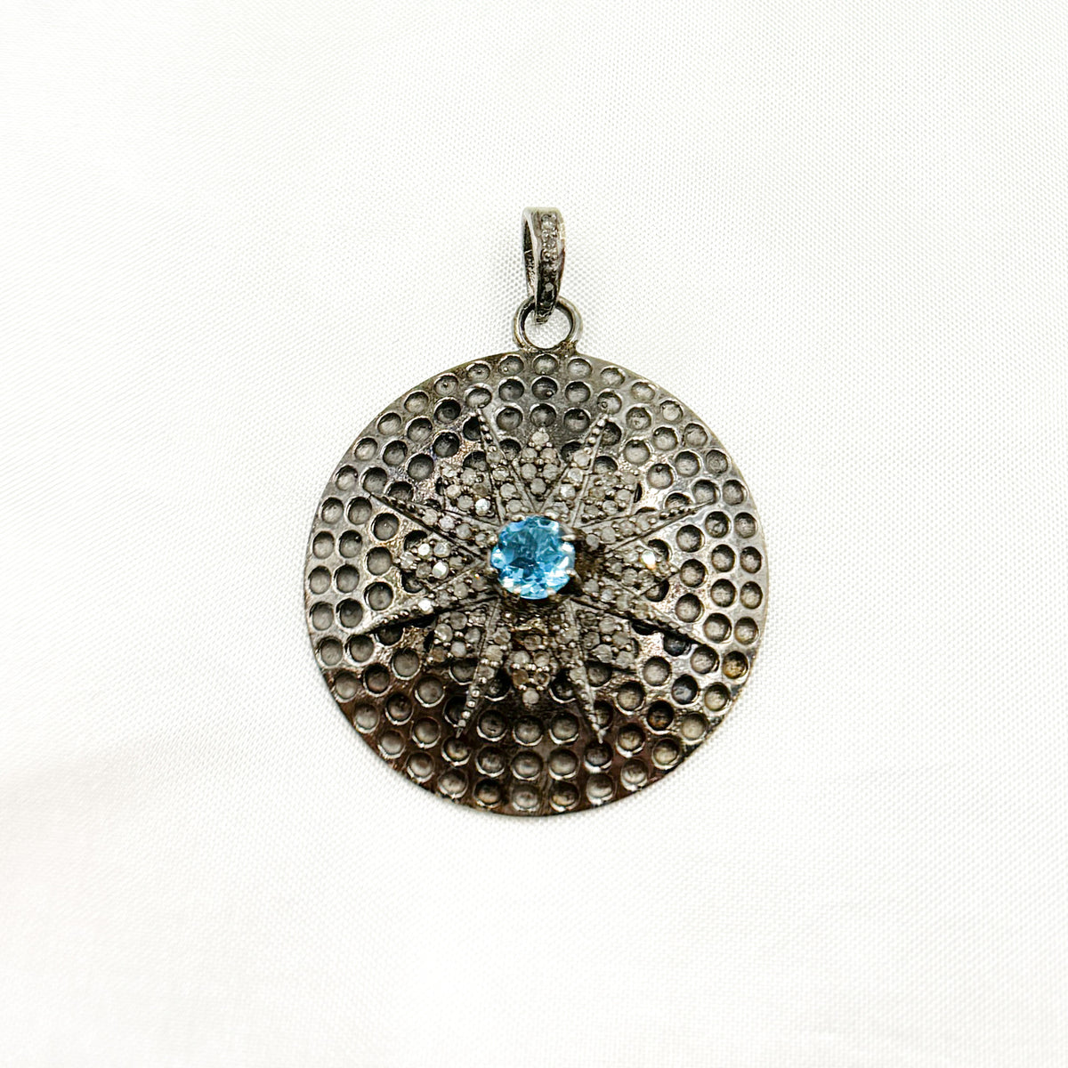 DP272. Diamond Sterling Silver Round Star Pendant with Gemstone