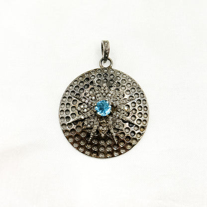 DP272. Diamond Sterling Silver Round Star Pendant with Gemstone