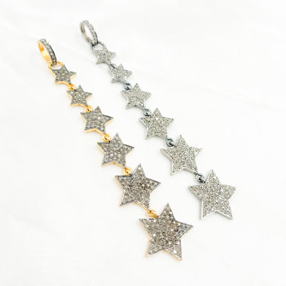 DP213. Diamond Sterling Silver 6 Stars Long Pendant