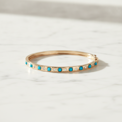 BNE68710. 14K Solid Gold Diamond & Gemstone Bangle