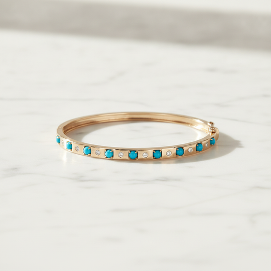 BNE68710. 14K Solid Gold Diamond & Gemstone Bangle