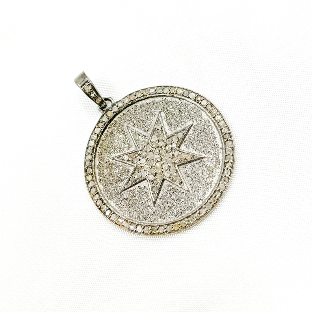 DP120. Diamond & Sterling Silver Round Star Pendant
