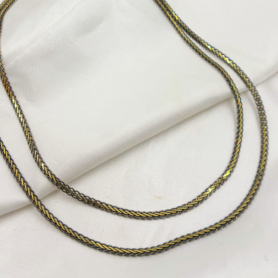 0502213GB. Black Rhodium Sterling Silver and Gold Plated Flat Wheat Necklace