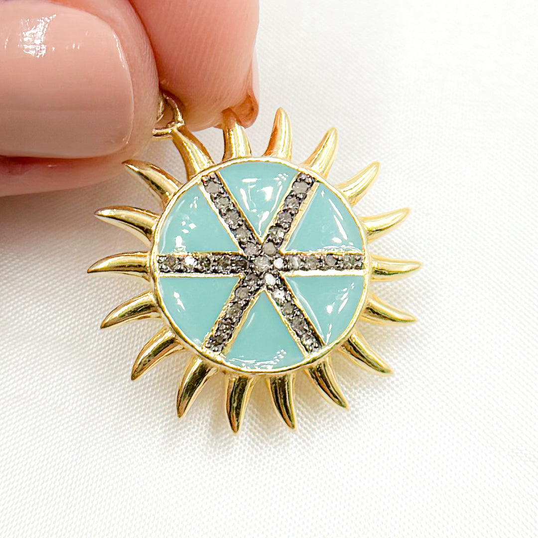 DP650A. Diamond Sterling Silver Round Sun Enamel Pendant