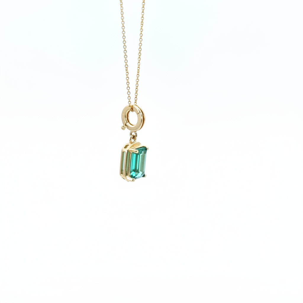 CMZ00366EM7X5. 14K Solid Gold Rectangular-Shaped Emerald Charm