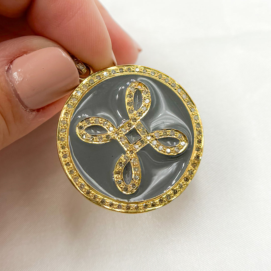 DP569A. Diamond Sterling Silver Round Enamel Pendant