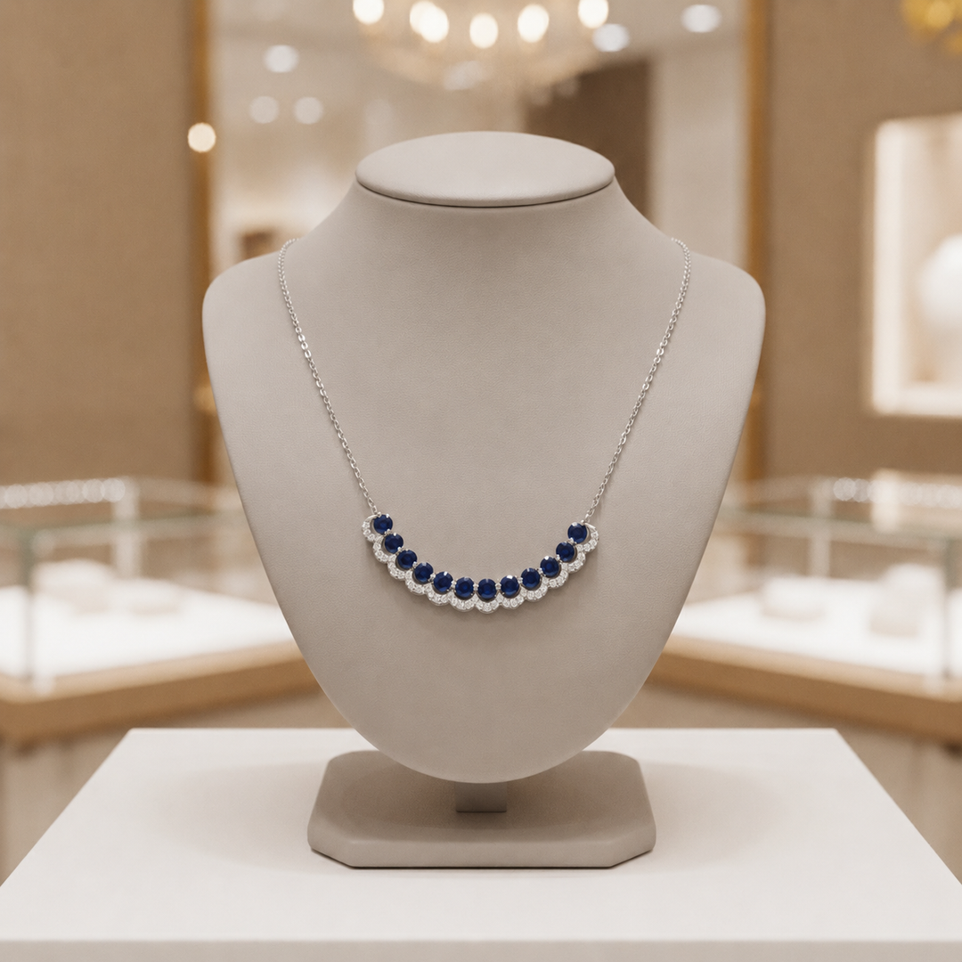NFD72909. 14K Solid Gold Diamond and Gemstone Necklace