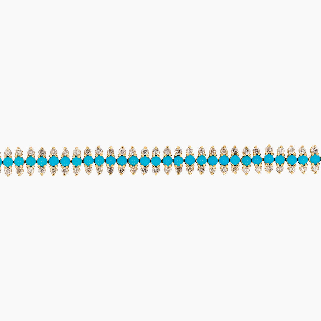 BFN60696TQ. 14k Solid Gold Diamond and Turquoise Bracelet