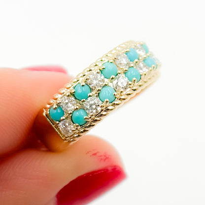 Buy 14K Solid Gold Diamond and Turquoise Band Ring