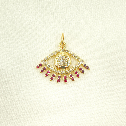 14K Solid Gold Evil Eye Pendant with Diamonds & Stone. GDP367