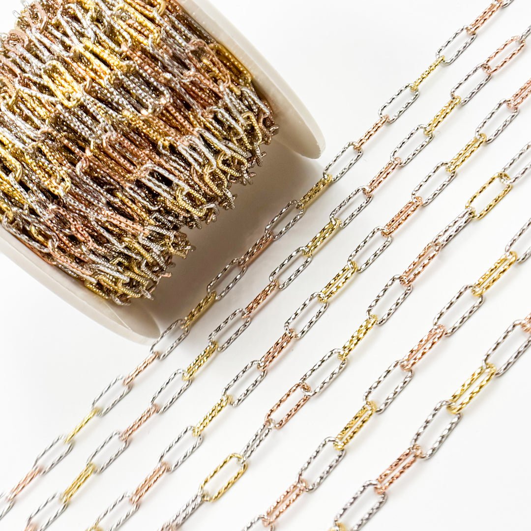 V8GRS. Tri-color Sterling Silver Paperclip Chain