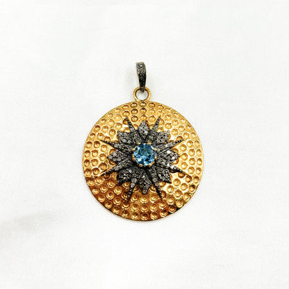 DP272. Diamond Sterling Silver Round Star Pendant with Gemstone