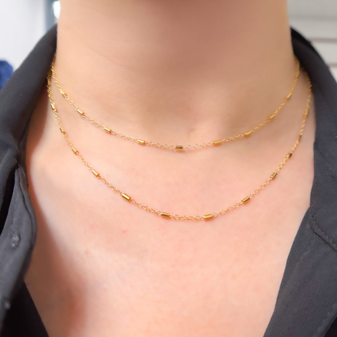14K Gold Satellite Tube Finish Necklace.
