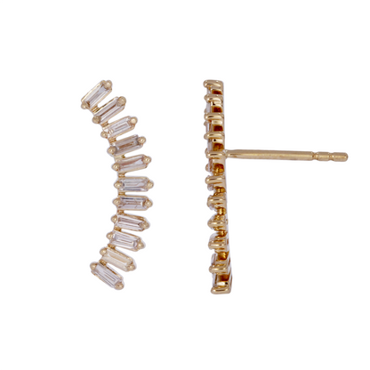 EFE53684. 14K Solid Gold Baguette Diamond Fancy Stud Earrings