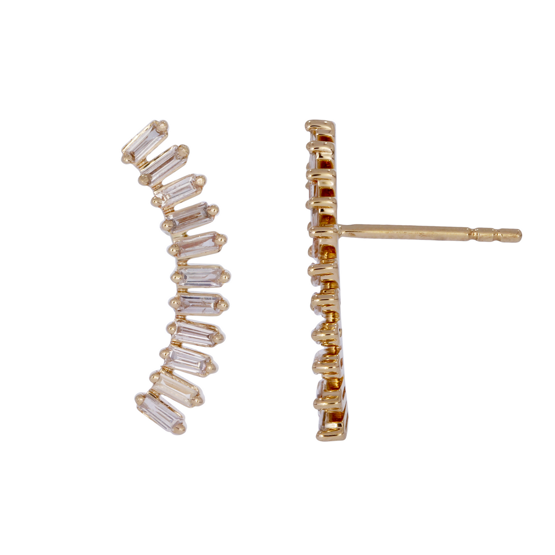 EFE53684. 14K Solid Gold Baguette Diamond Fancy Stud Earrings