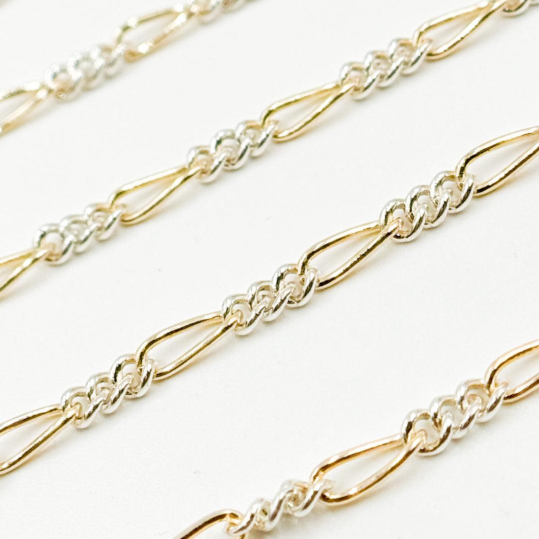XM/2531CTT. 14k Gold Filled and Sterling Silver 1 Long and 3 Short Link Chain
