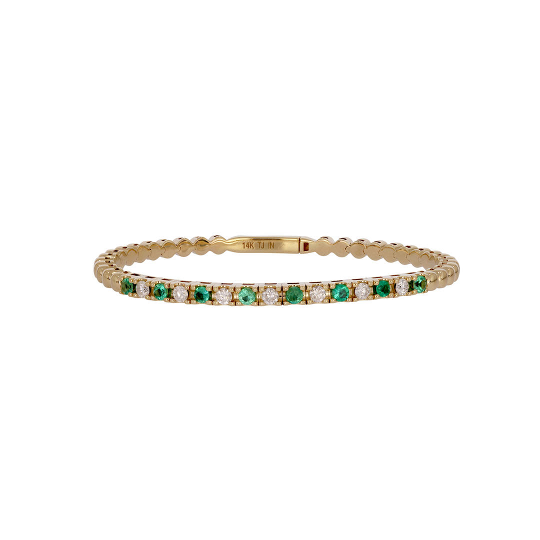 BNI68561. 14K Solid Yellow Gold Gemstone and Diamond Fancy Bangle