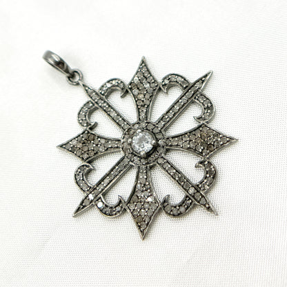 DP016. Diamond Silver Black Rhodium Fancy Arrow Pendant with Gemstone