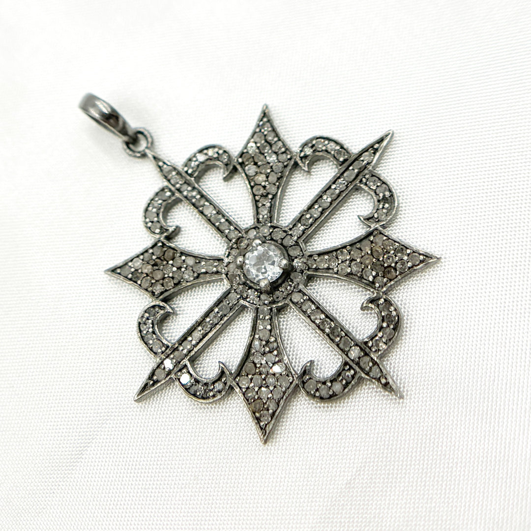 DP016. Diamond Silver Black Rhodium Fancy Arrow Pendant with Gemstone