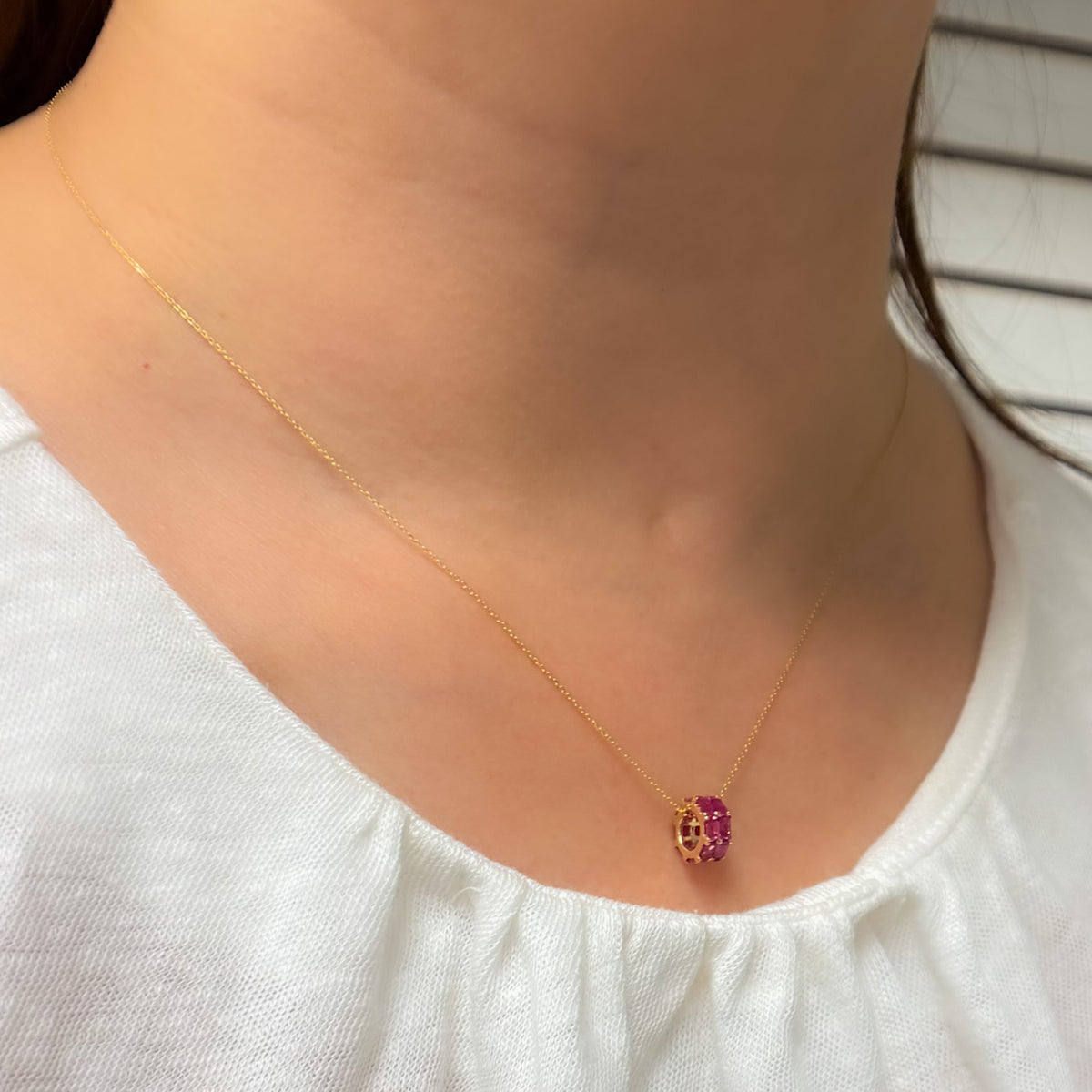 14K Solid Gold Baguette Shape Natural Gemstone Slider Chain
