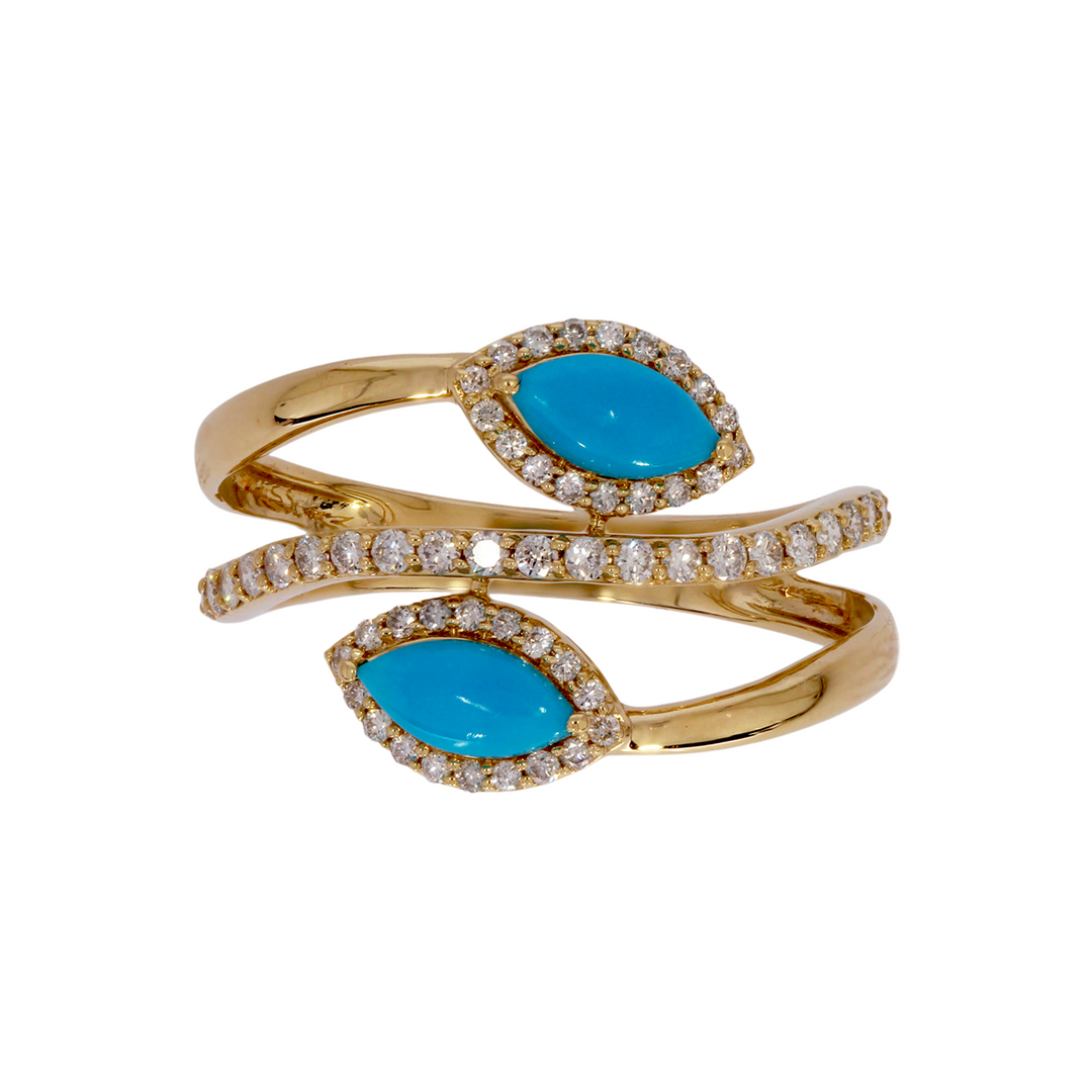 CR97179TQ7X3.5. 14K Solid Gold Diamond and Turquoise Ring