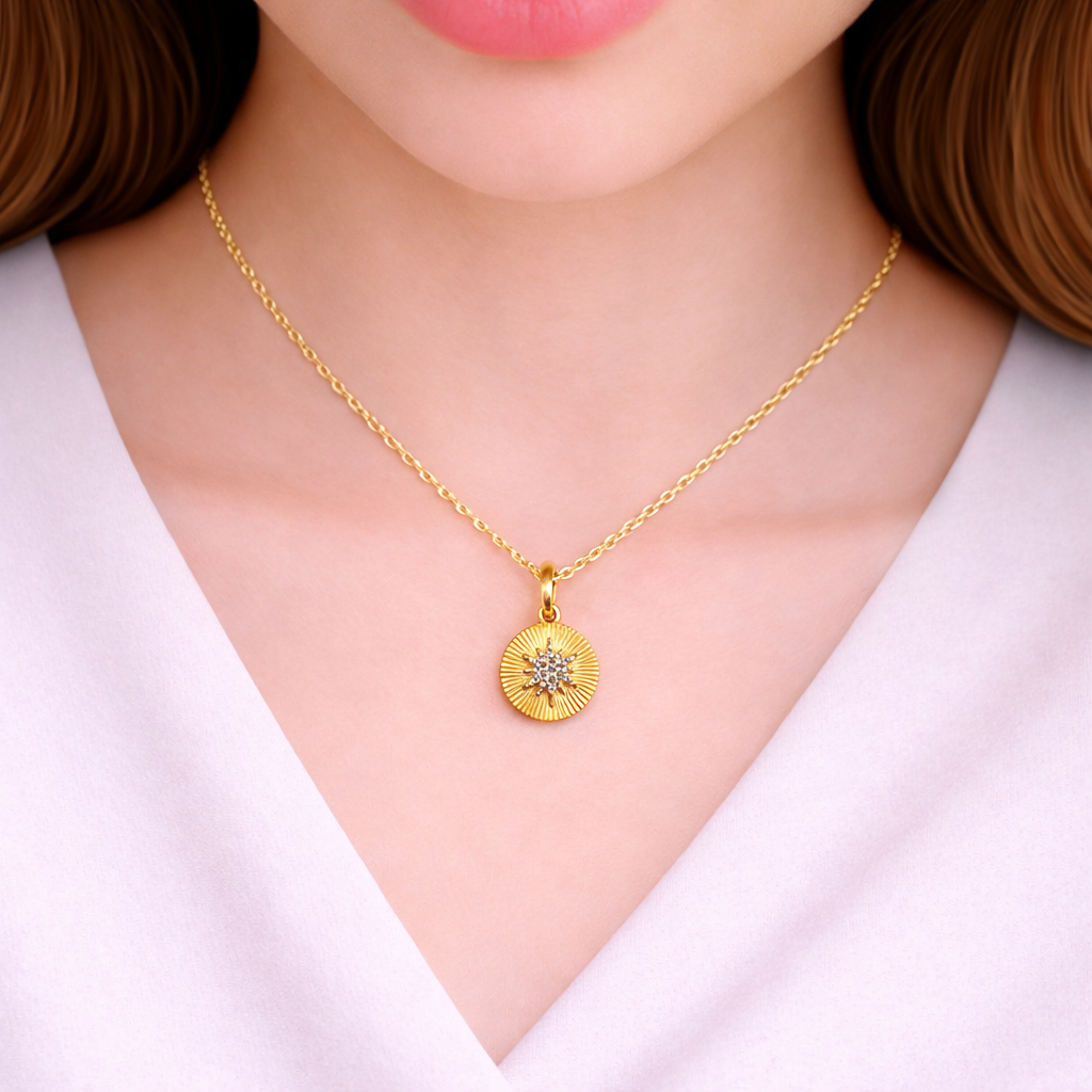 GDP223. 14K Gold Charm Circle Pendant with Diamonds