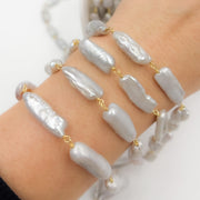 Gold Plated Wire Biwa Freshwater Grey Pearl Chain