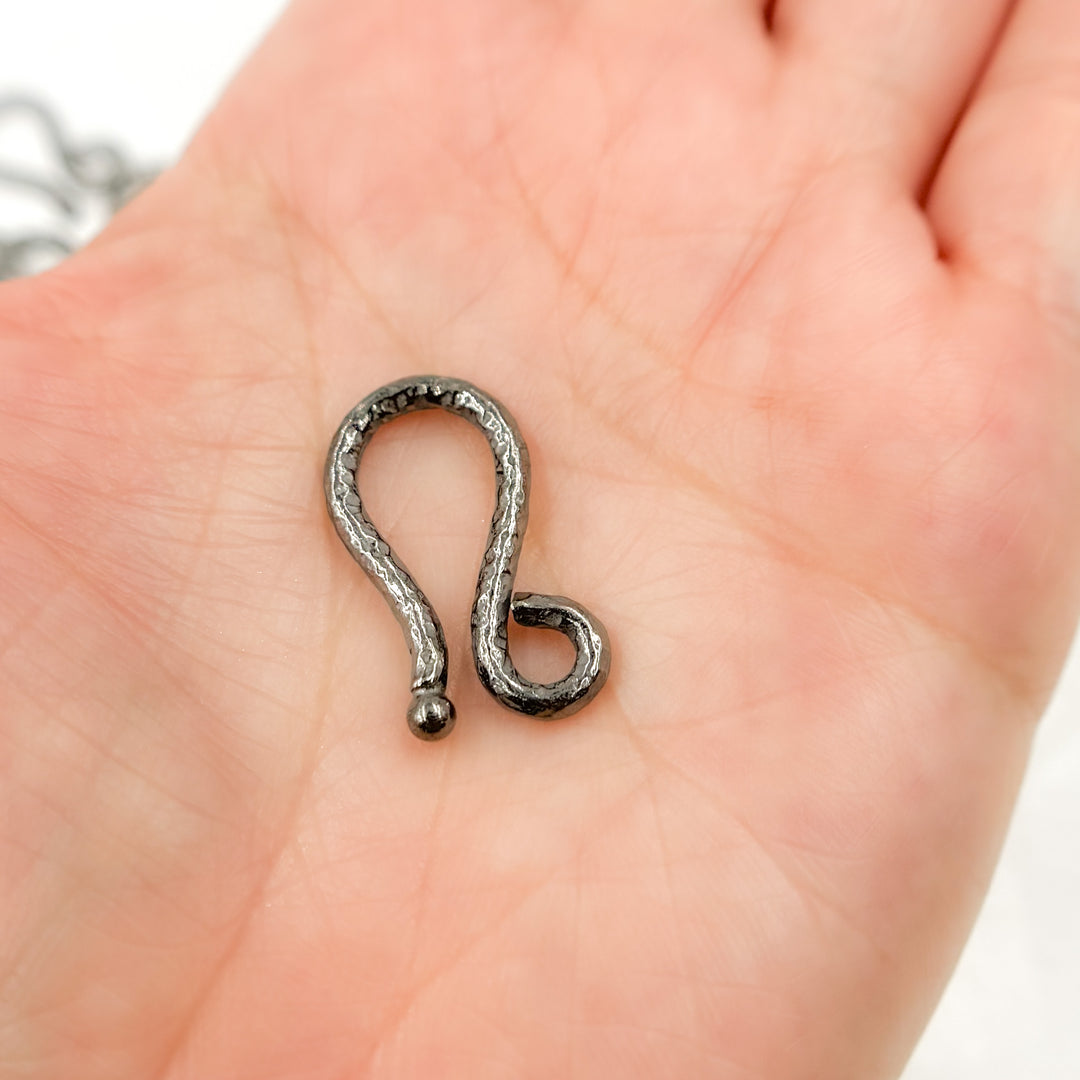 JH2BR. Black Rhodium Sterling Silver  Hammered "S" Hook