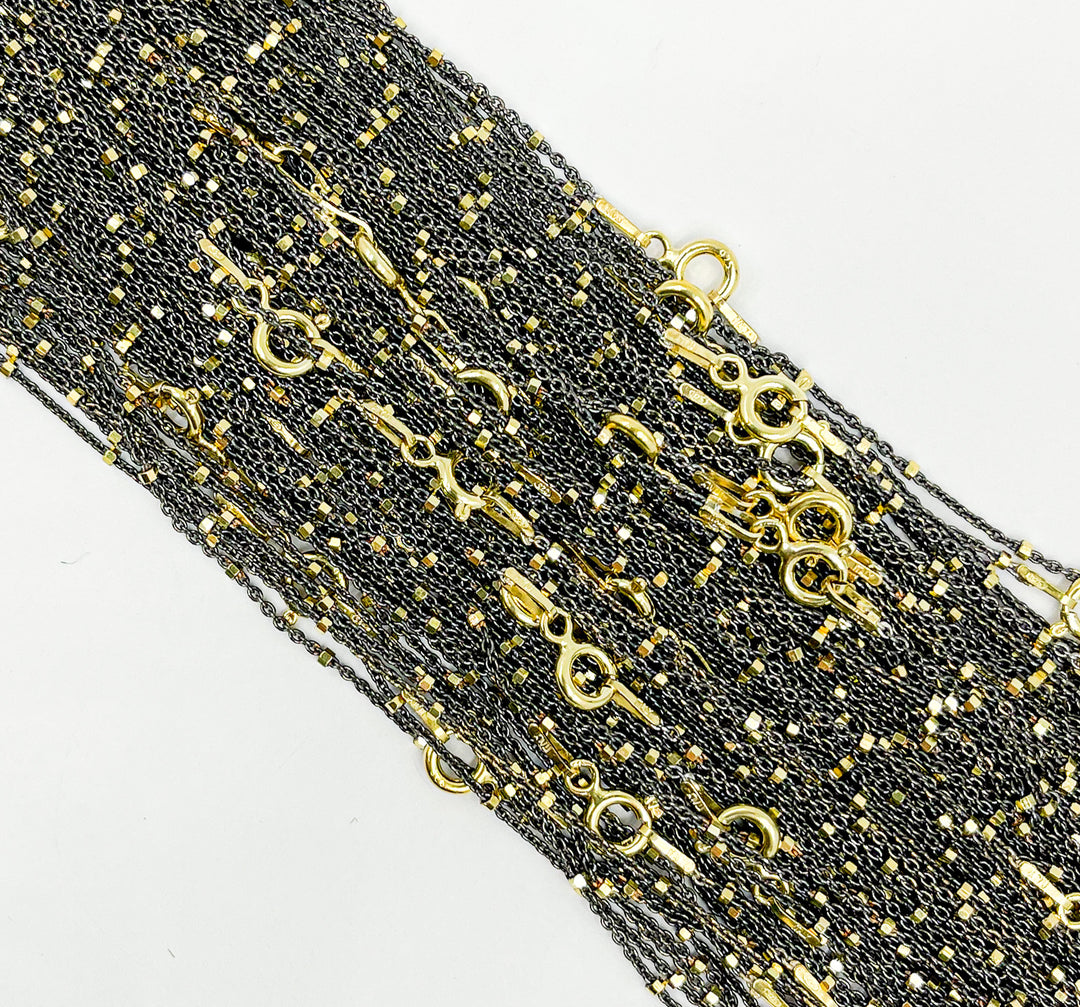 Sterling Silver Oxidized Satellite Chain with Gold Cubes