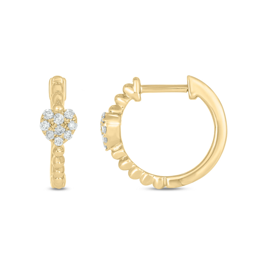 EHB57034. 14k Solid Gold Diamond Heart and Beads Hoops