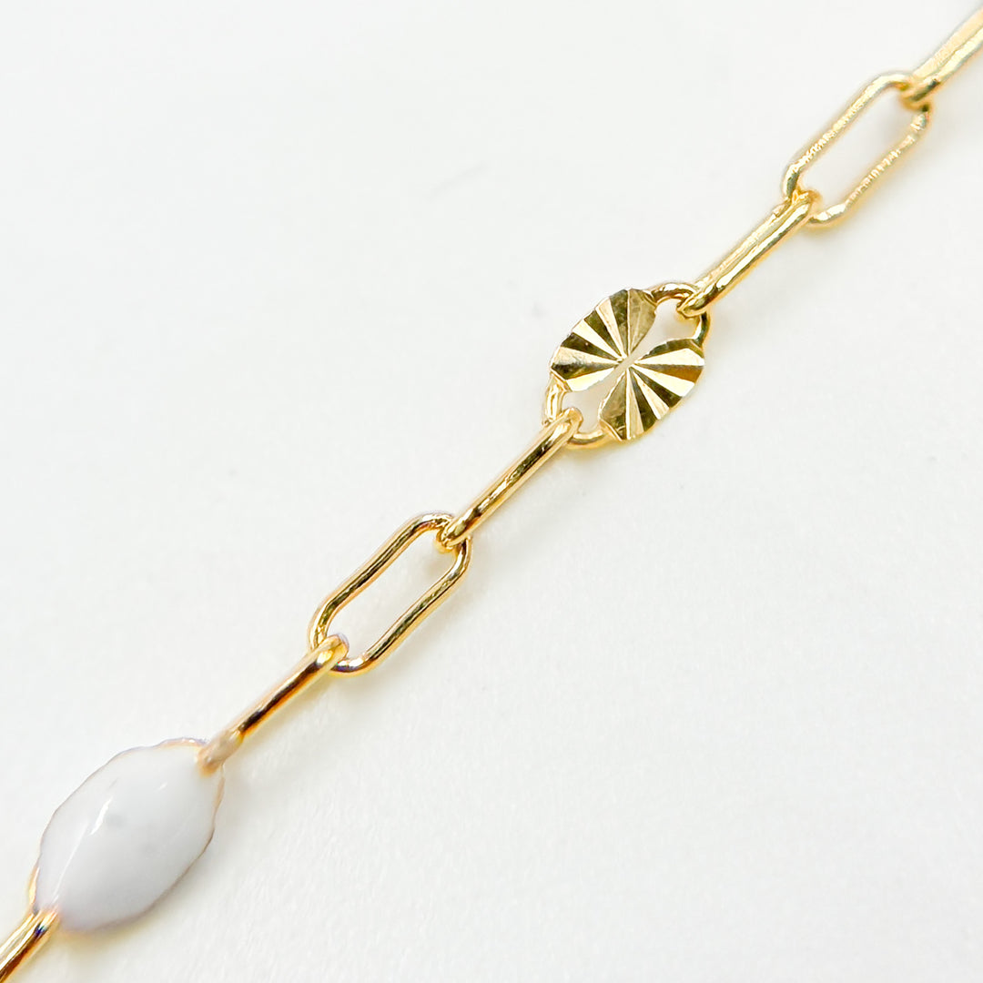V295OP1GF. 14K Gold Filled Golden Shade Opal Enamel Chain with Paperclip and Diamond Cut Marina Links