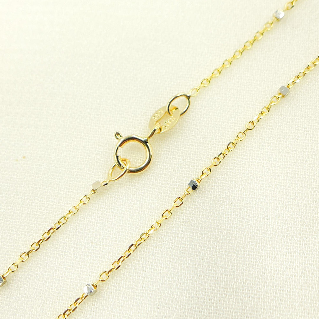 14K Solid Yellow Gold with White Gold Cubes Satellite Chain