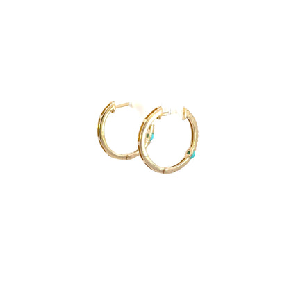 EHC56665TQ. 14k Solid Gold Diamond and Turquoise Hoops