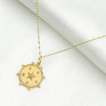 Load image into Gallery viewer, 14K Solid Gold Diamond Sun Shape Charm with Star in the Center in Gemstones. GDP547
