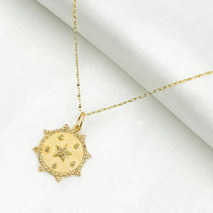 GDP547. 14K Solid Gold Diamond Sun & Star Charm with Gemstone
