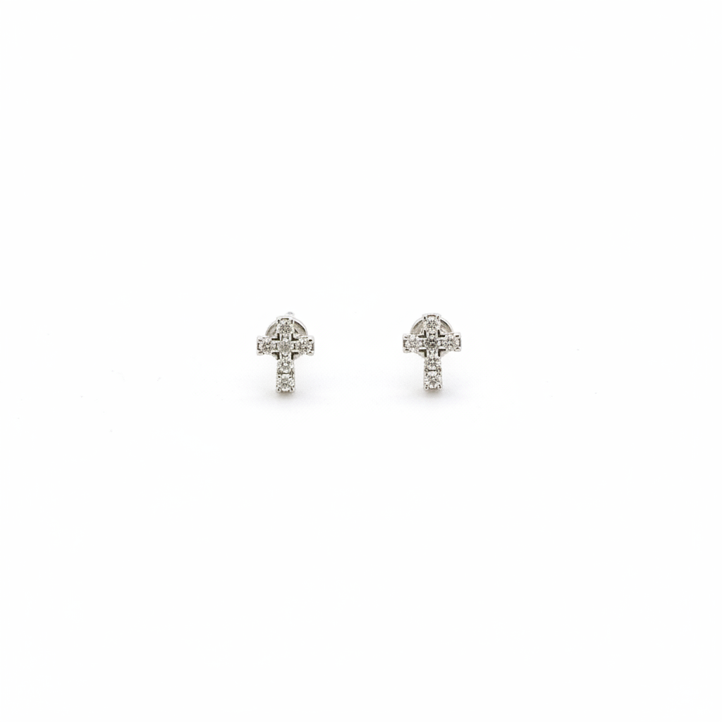 ER427136. 14k Solid Gold Diamond and Gemstone Cross Stud Earrings