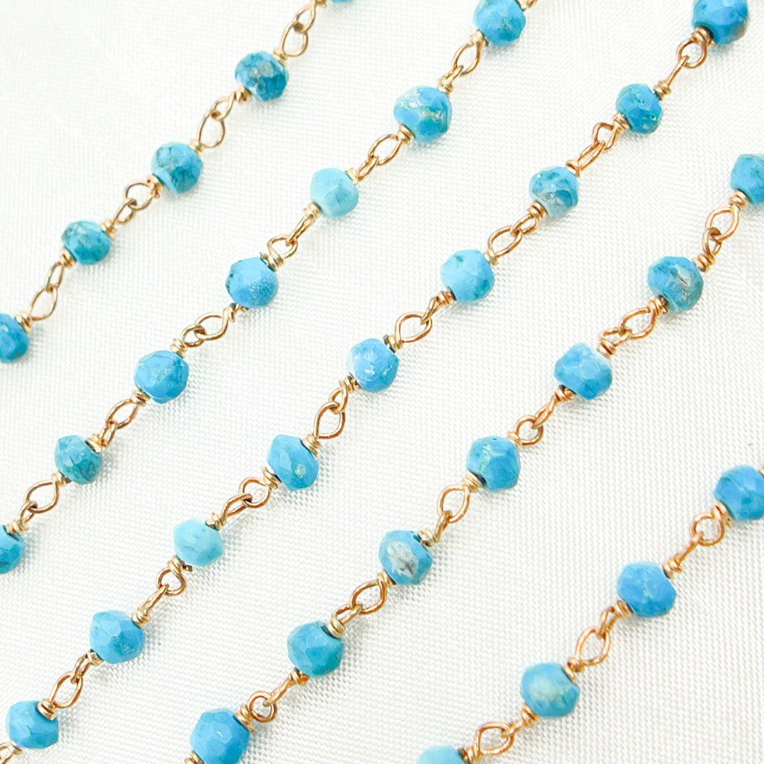 TRQ34. Turquoise Rose Gold Plated Wire Chain.