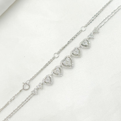 NK113052. 14K Solid White Gold Diamond Hearts Necklace