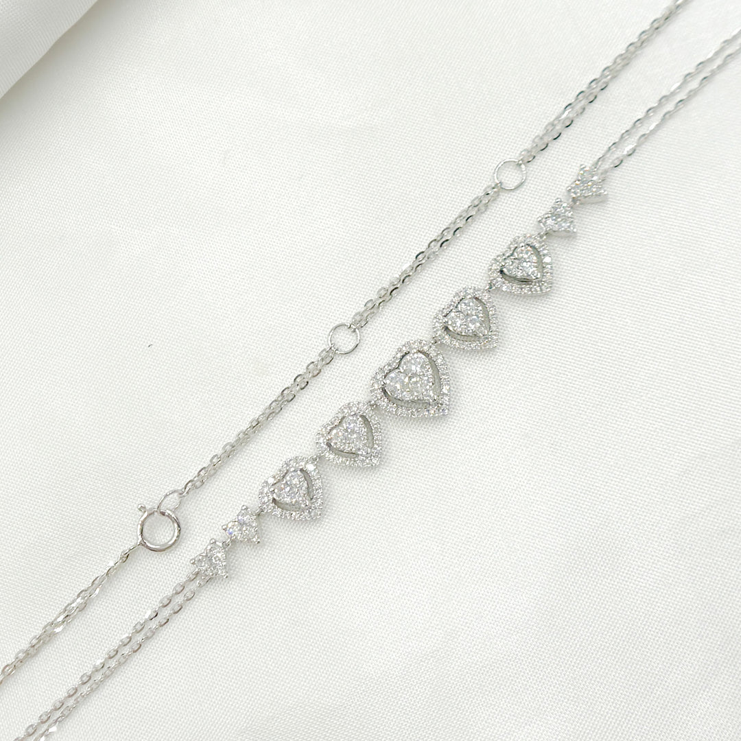 14K Solid White Gold Diamond Hearts Necklace. NK113052