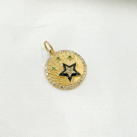 KG235. 14k Solid Gold Diamond Enamel and Gemstone Star Charm