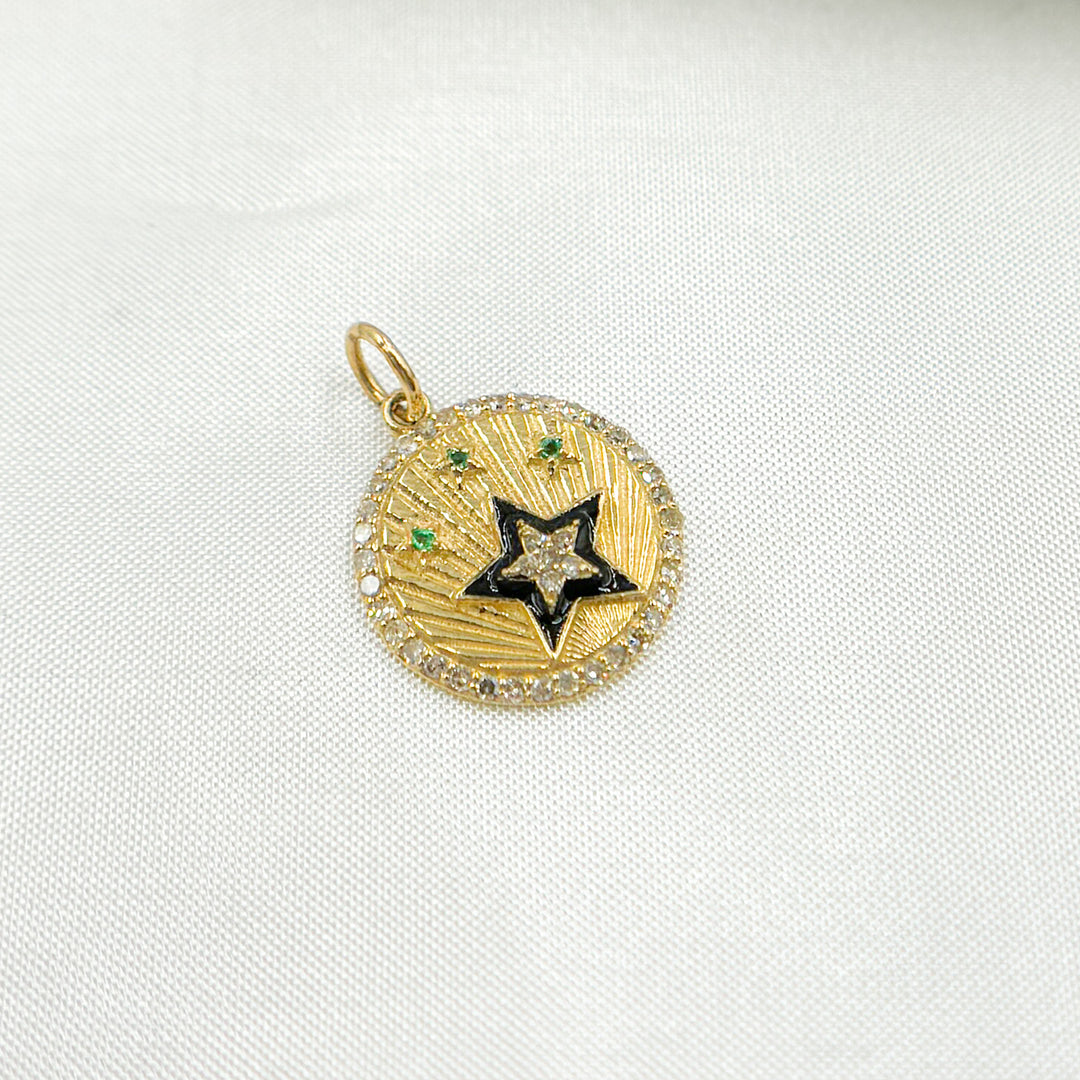 14k Solid Gold Diamond Enamel and Gemstone Star Charm. KG235