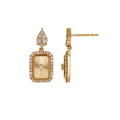 Gold and Diamonds Rectangular Dangle Earrings